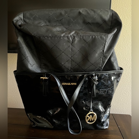 Michael Kors Black and Gold Patent MK 
Leather Tote Bag - Picture 4 of 8